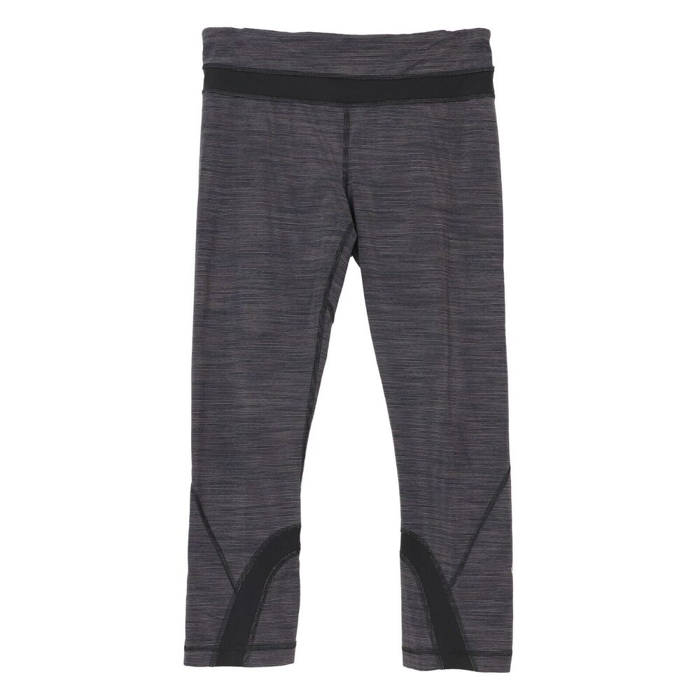 LULULEMON Run Inspire Crop Tight 6 Charcoal Gray Black Striped Zip Pocket B73